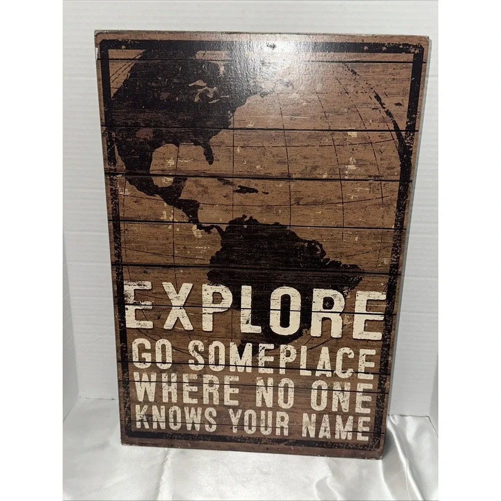 Primitives by Kathy Explore World Map Wooden Box Sign Wall Art Decor 31373